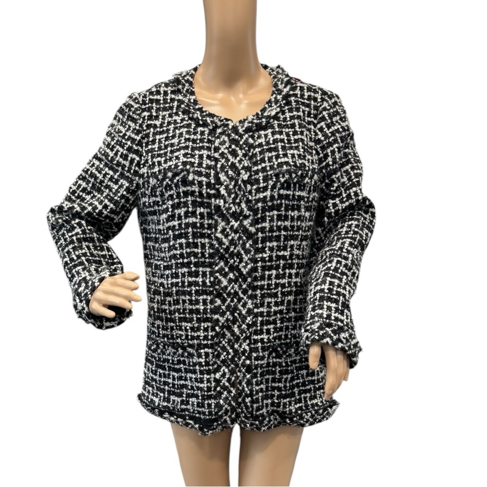 J. Crew Jacket Womens Size 12 Black and White Tweed Fuzzy Wool & Mohair Blazer